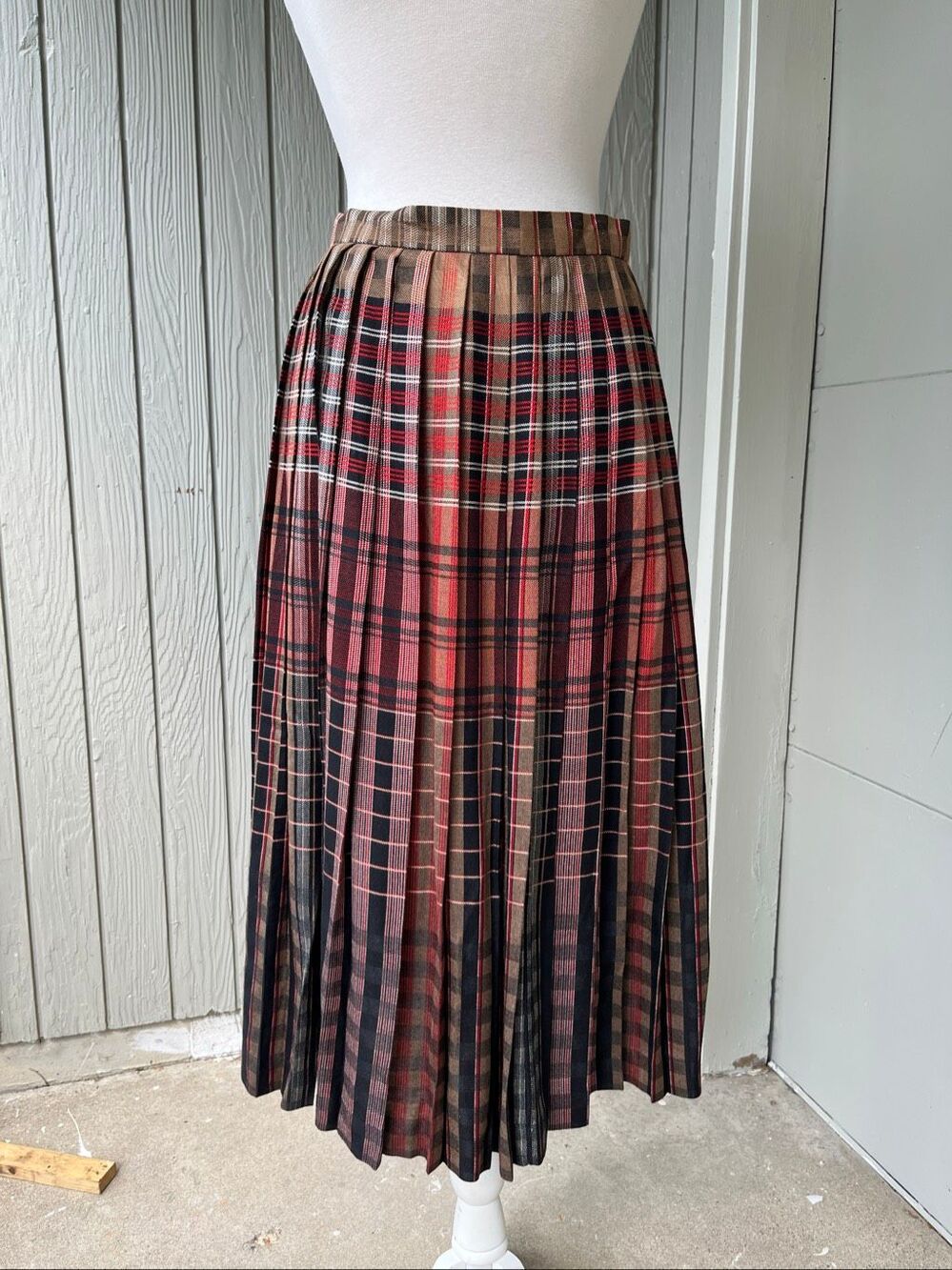 VTG 70s 80s Evan-Picone Plaid Pleated Midi Skirt Academia Preppy USA